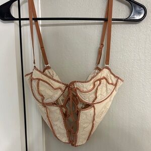 Urban outfitters Cream and Brown Lace Women's corset